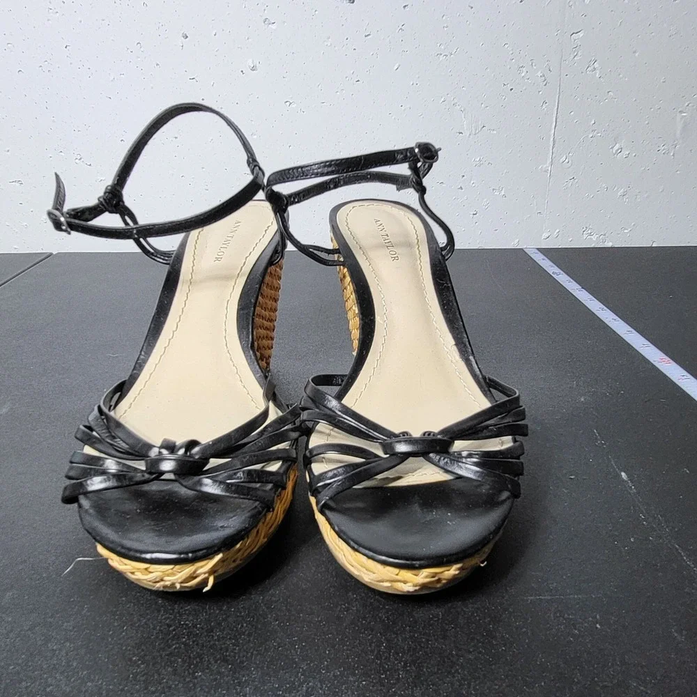 Ann Taylor Womens Raffia Strappy Wedge Heels Size 8.5‎ Summer Neutral Date Night